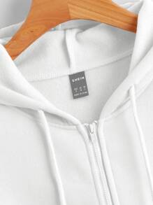 Muchica Drop Shoulder Solid Zip Up Hoodie - White - View 3