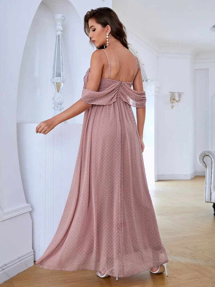 Swiss Dot Ruffle Trim Bridesmaid Dress