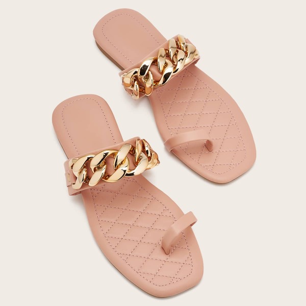 

Chain Decor Thong Sandals, Pink