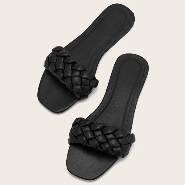 

Braided Detail Slide Sandals, Black