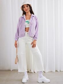 SHEIN Áo khoác nữ Túi Nút phía trước màu trơn Giải trí - Màu Lilac Tím - Xem 2