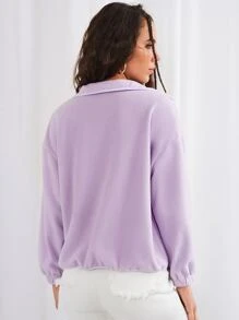 SHEIN Áo khoác nữ Túi Nút phía trước màu trơn Giải trí - Màu Lilac Tím - Xem 3