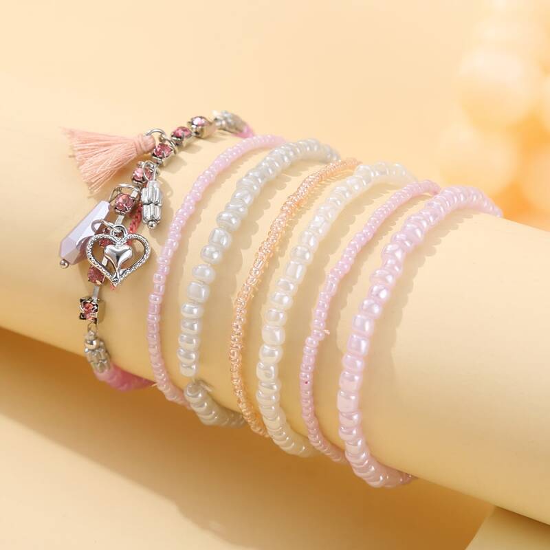 

7pcs Tassel Decor Bracelet, Multicolor
