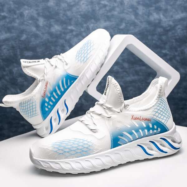 

Men Letter Graphic Running Shoes, Blue and white