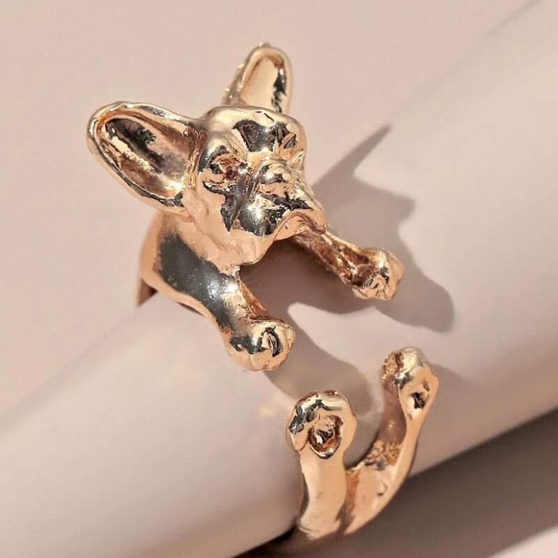 

Dog Design Cuff Ring, Gold