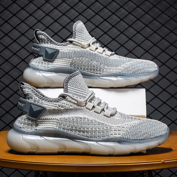 

Men Lace Up Decor Knit Running Shoes, Grey