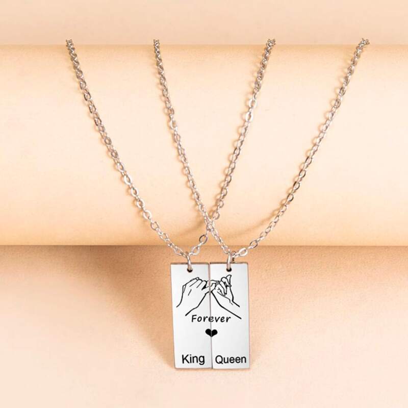 

2pcs Couple Pendant Necklace, Silver