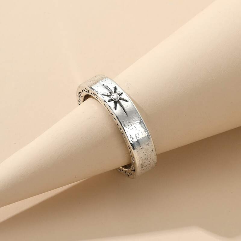 

1pc Engraved Ring, Antique silver