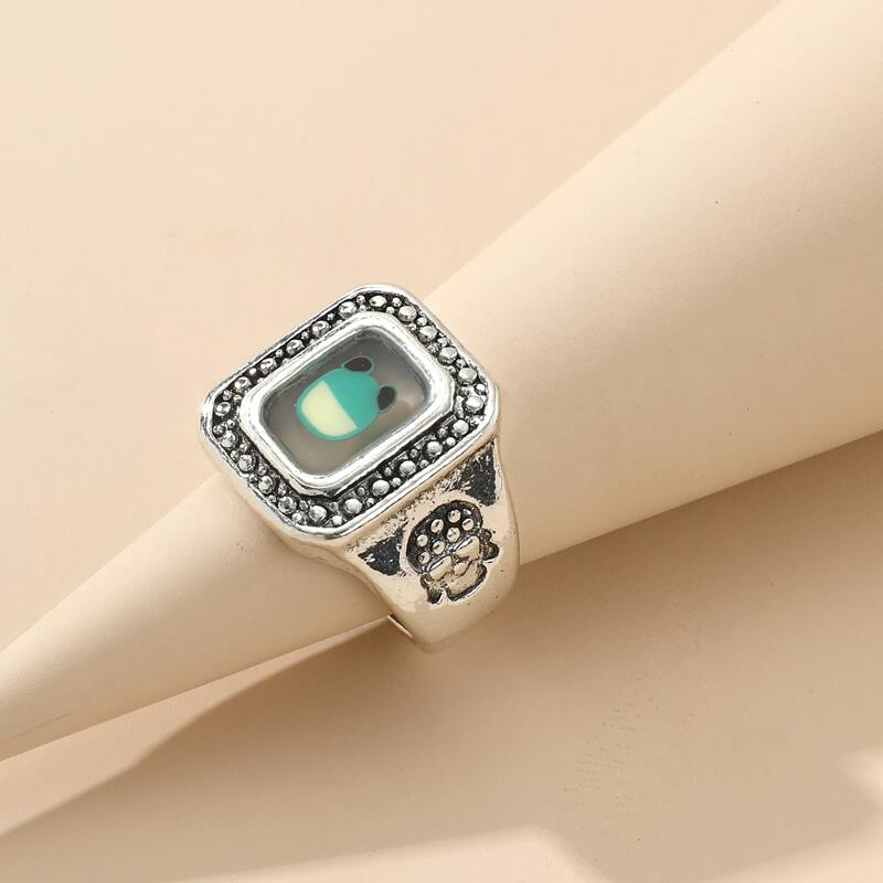 

1pc Frog Graphic Ring, Silver