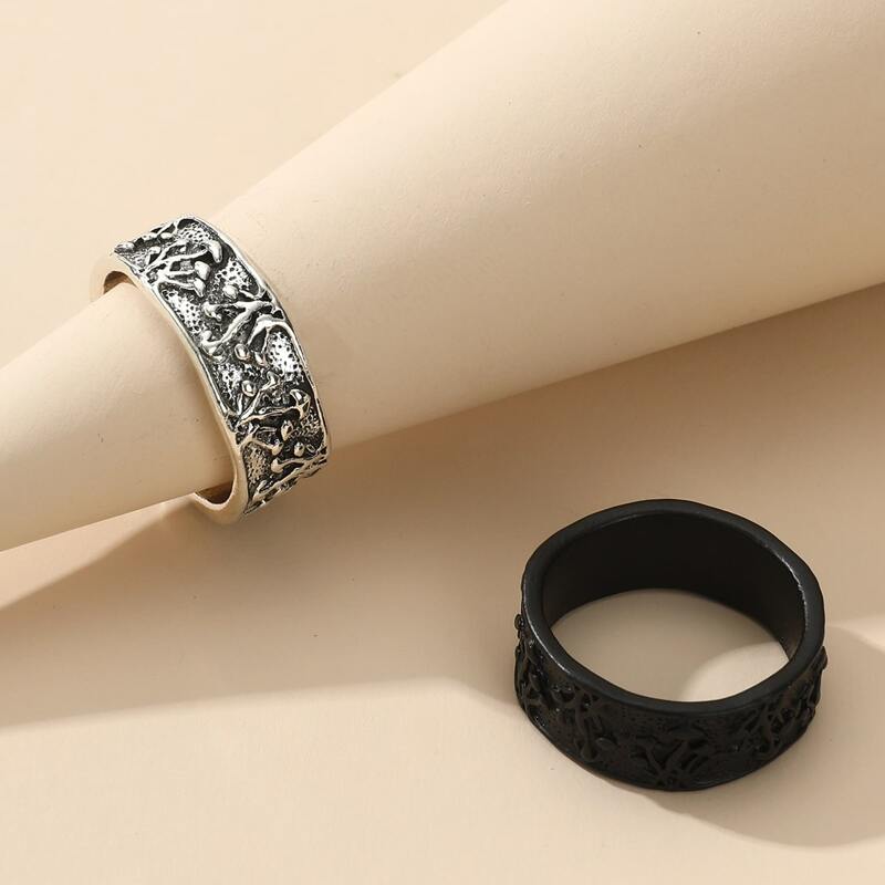 

2pcs Engraved Ring, Black and white