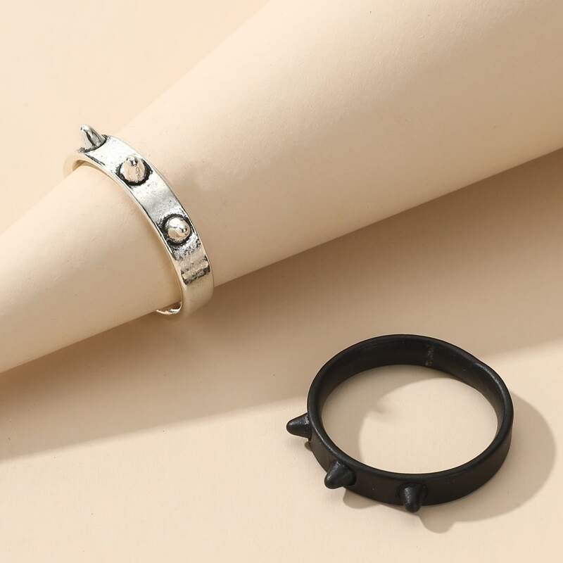 

2pcs Minimalist Ring, Black and white