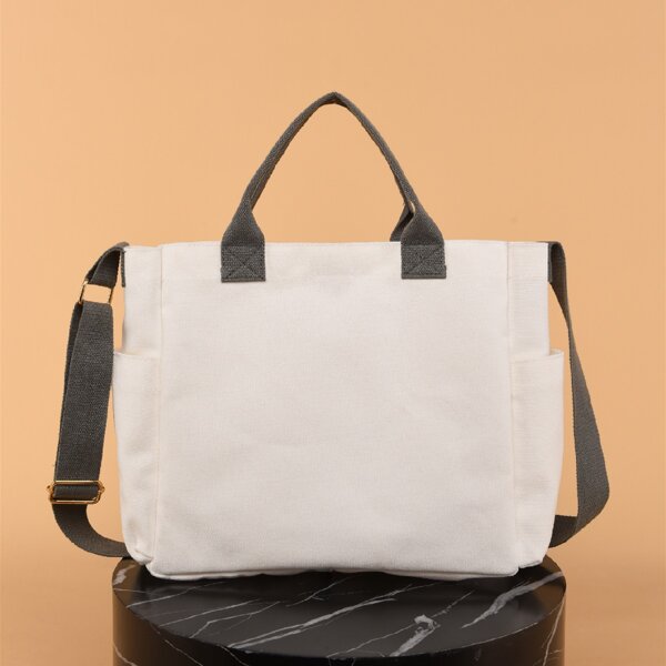

Colorblock Pattern Tote Bag, White