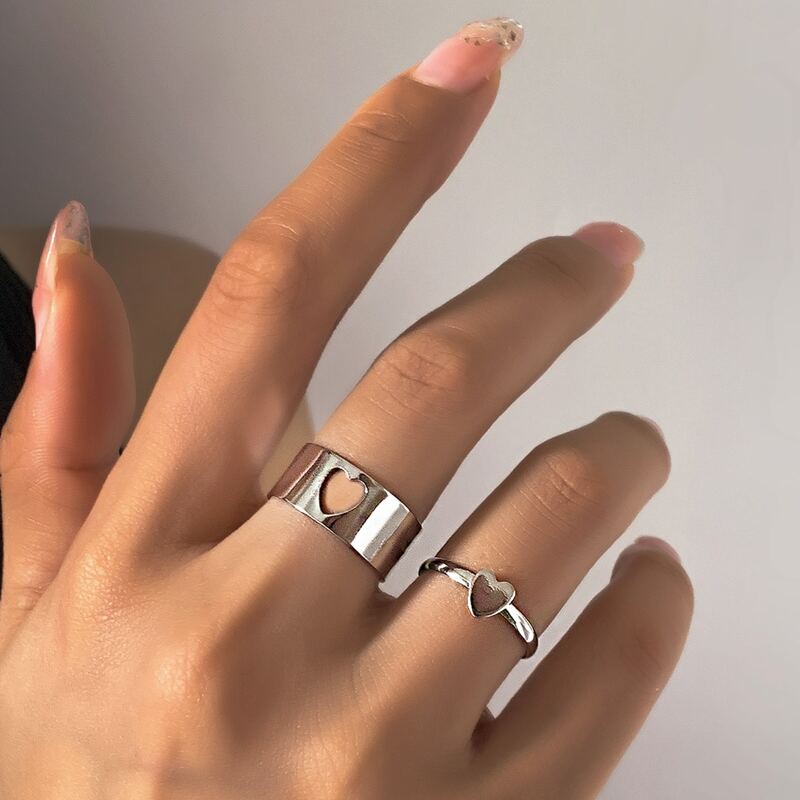 

2pcs Heart Decor Ring, Silver