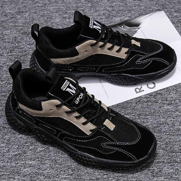 

Men Two Tone Lace-up Front Sneakers, Black