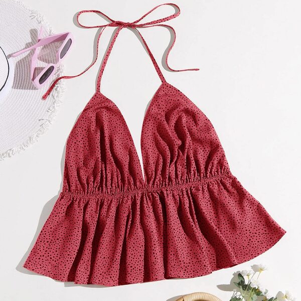 

Dalmatian Print Tie Back Halter Top, Red