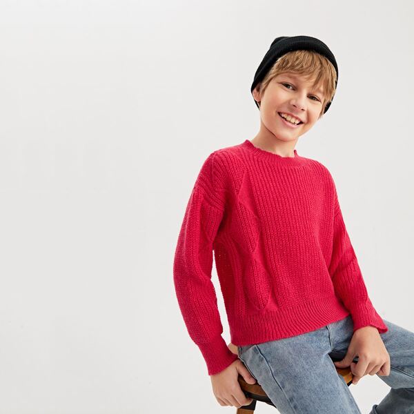 

Boys Drop Shoulder Ribbed Knit Sweater, Red