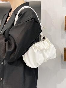 菱形公主假珍珠＆鑽石珍珠鏈＆裝飾極簡主義珍珠裝飾提包,適用於派對、婚禮、舞會和晚宴、口紅、女性珍珠包,極簡主義、時尚 - 白色 - 查看 2