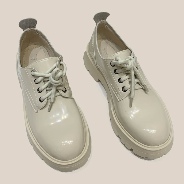 

Lace-up Front Patent Oxfords, Beige