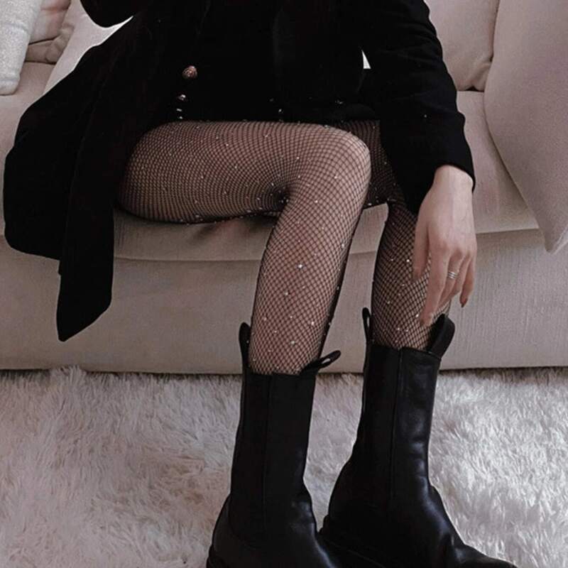 

Rhinestone Decor Tights, Black