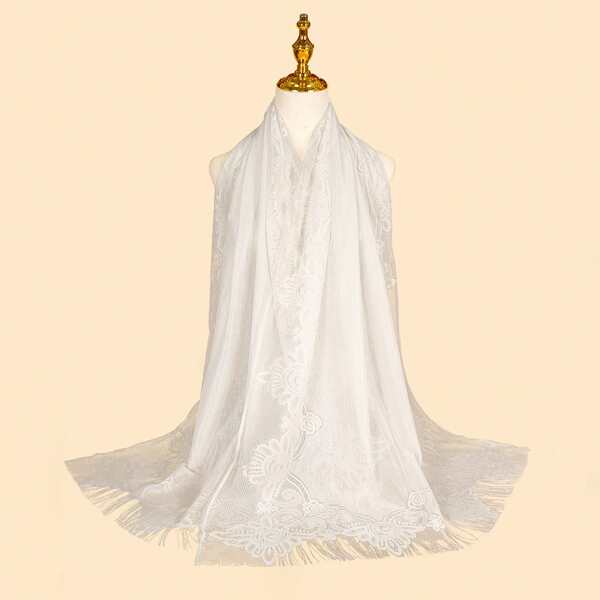 

Solid Mesh Trim Scarf, White