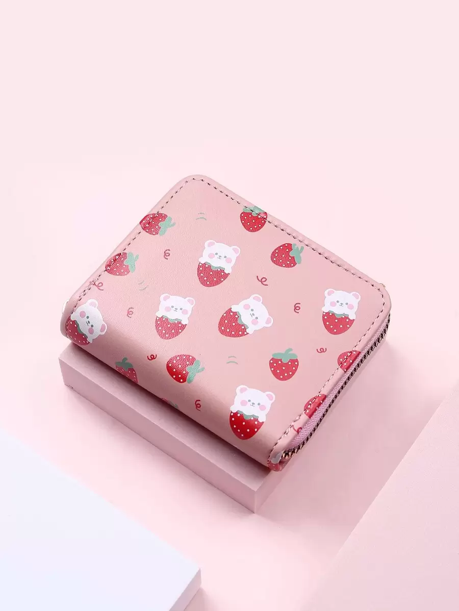 卡通圖案銀包輕便攜帶,信用卡、身份證白領工作者,適用於女性度假、周年紀念、生日禮物,禮品和配件 - 粉色 - 查看 1