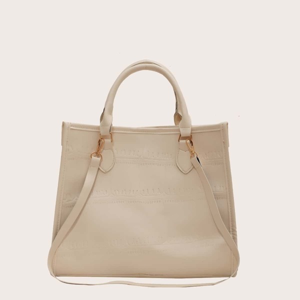 

Minimalist Textured Top Handle Bag, Beige