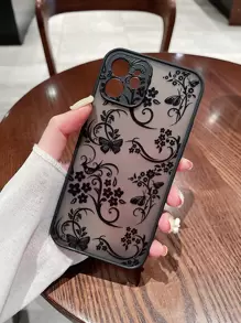 Contrast Frame Flower & Butterfly Print Phone Case