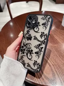 Contrast Frame Flower & Butterfly Print Phone Case
