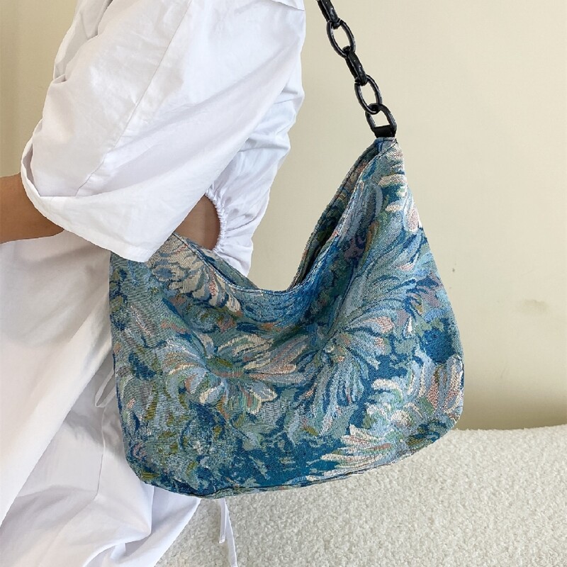 

Flower Pattern Shoulder Bag, Blue