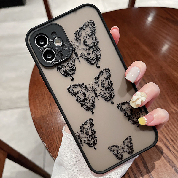

Contrast Frame Butterfly Print Phone Case, Black