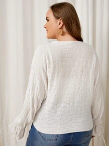 SHEIN Áo len Plus Size Thắt nút màu trơn Giải trí - trắng - Xem 2