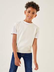SHEIN Boys Solid Sweater Vest - White - View 4