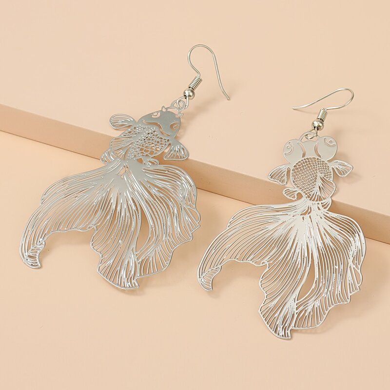 

Fish Drop Earrings, Silver
