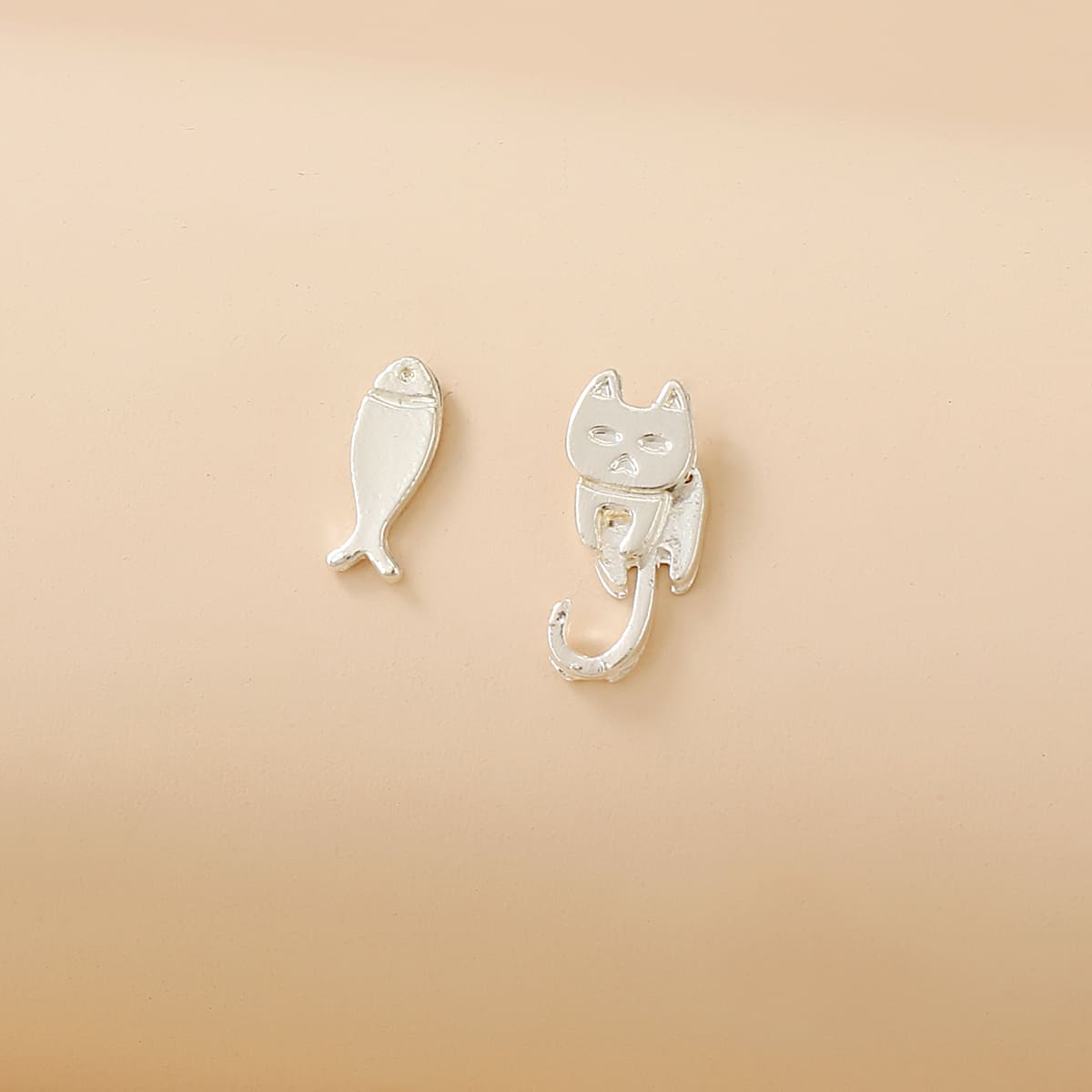 

Cat & Fish Stud Earrings, Silver