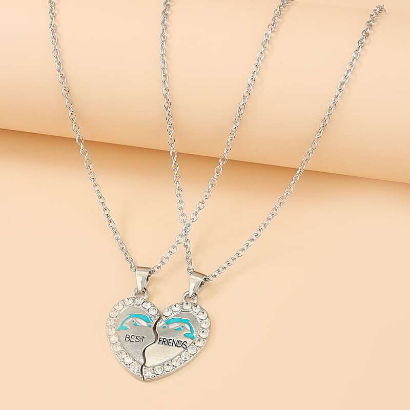 2pcs Letter Pendant Necklace, Silver