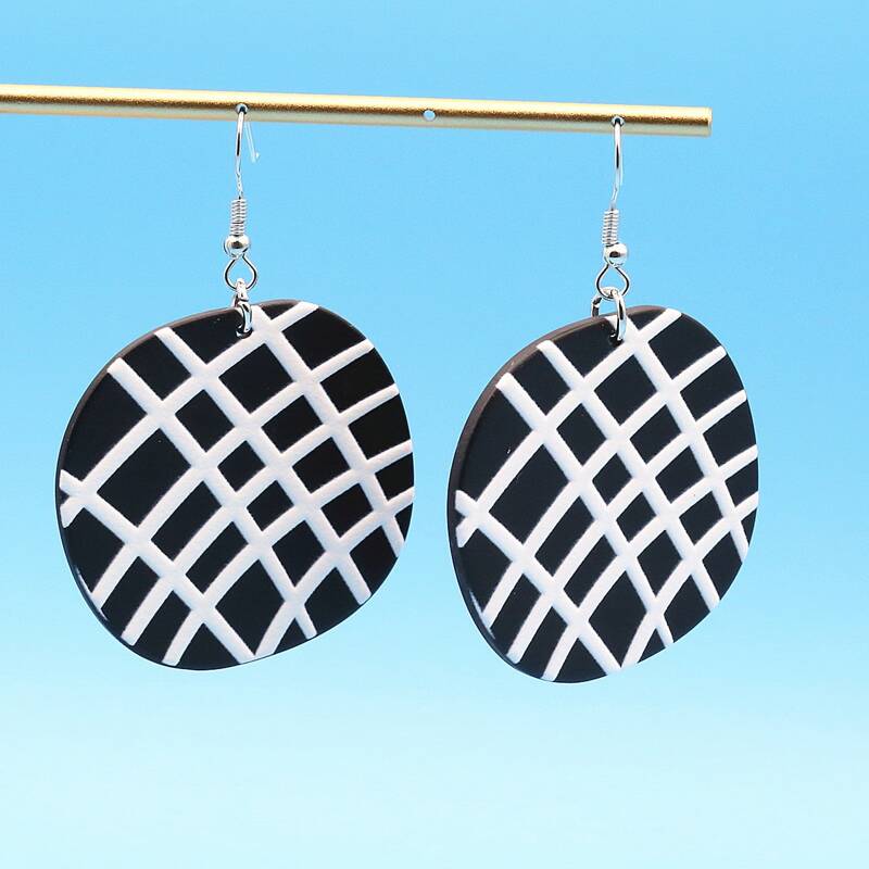 

Geo Charm Earrings, Black and white