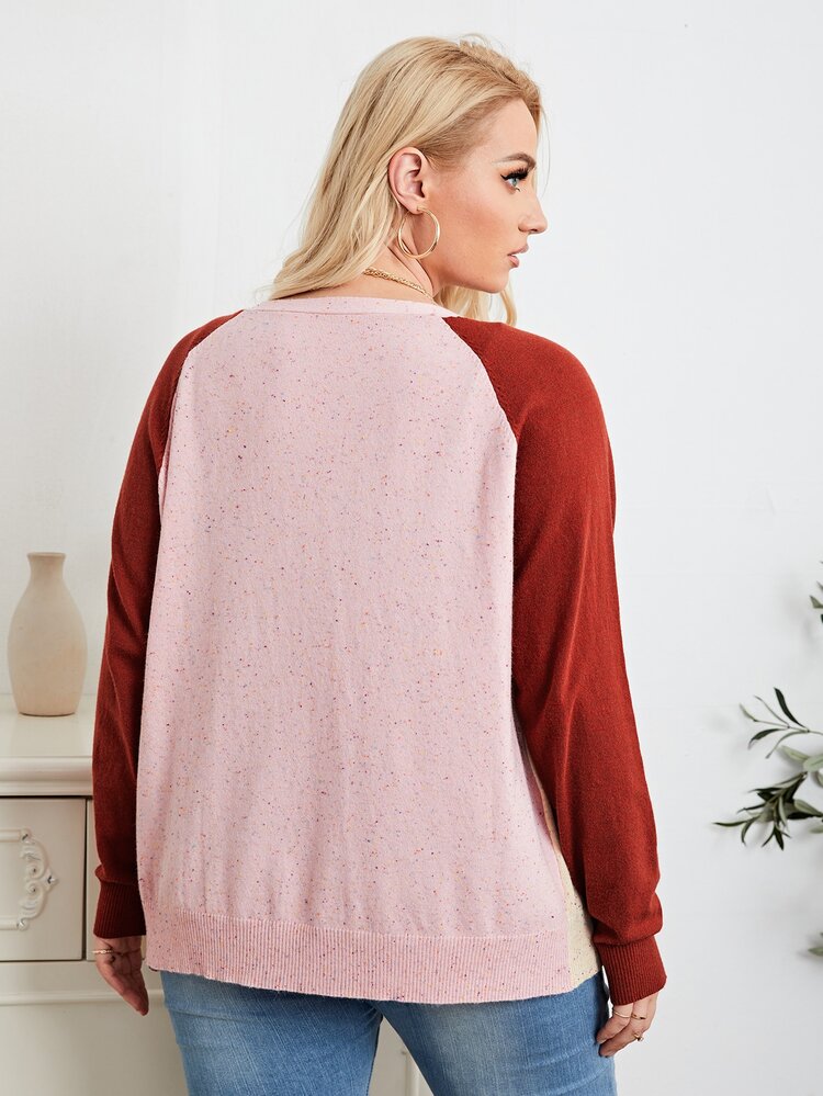 Plus Color Block Button Up Cardigan