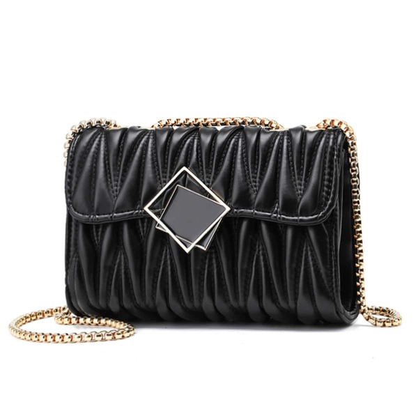 

Minimalist Metal Decor Flap Square Bag, Black
