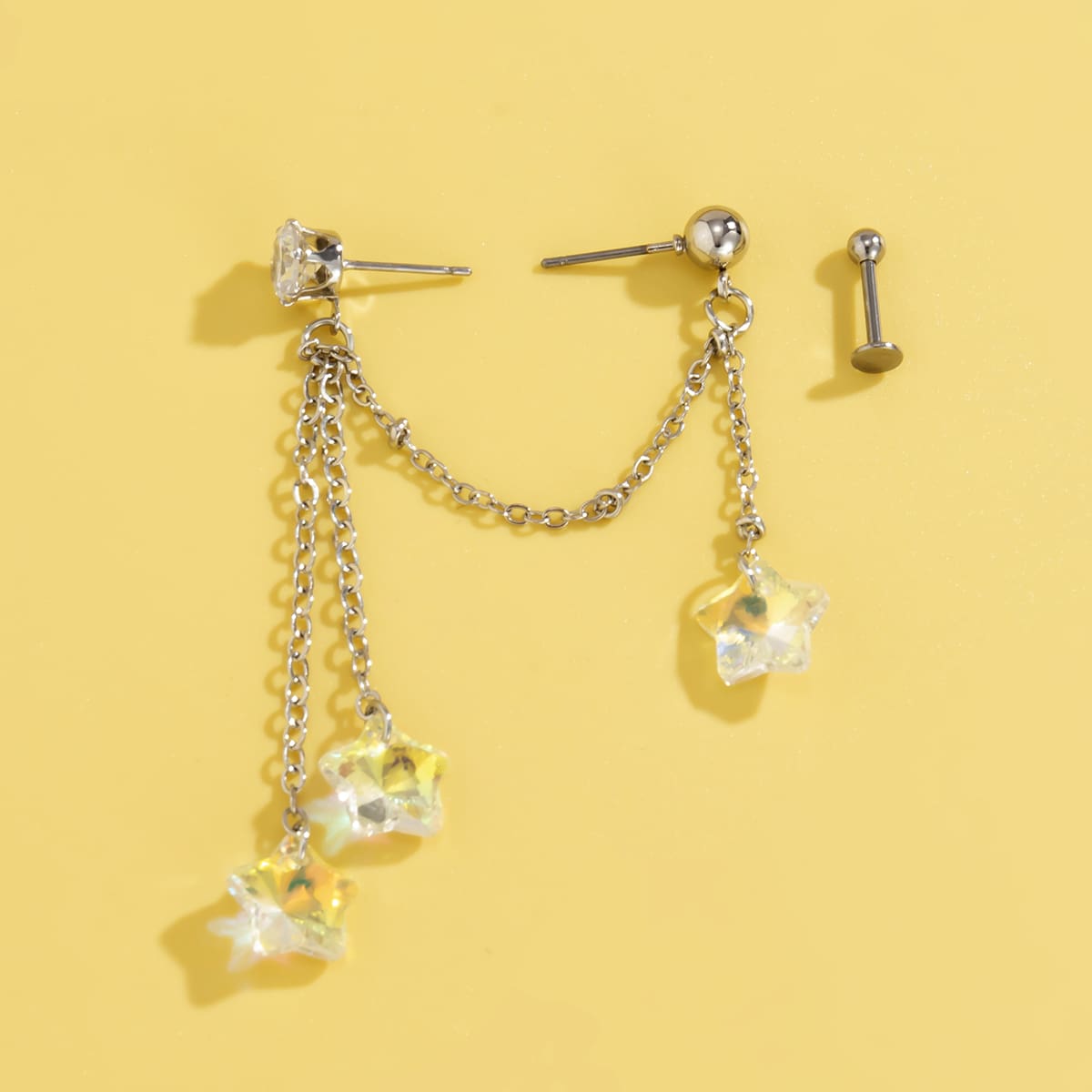 

2pcs Star Charm Earrings, Silver