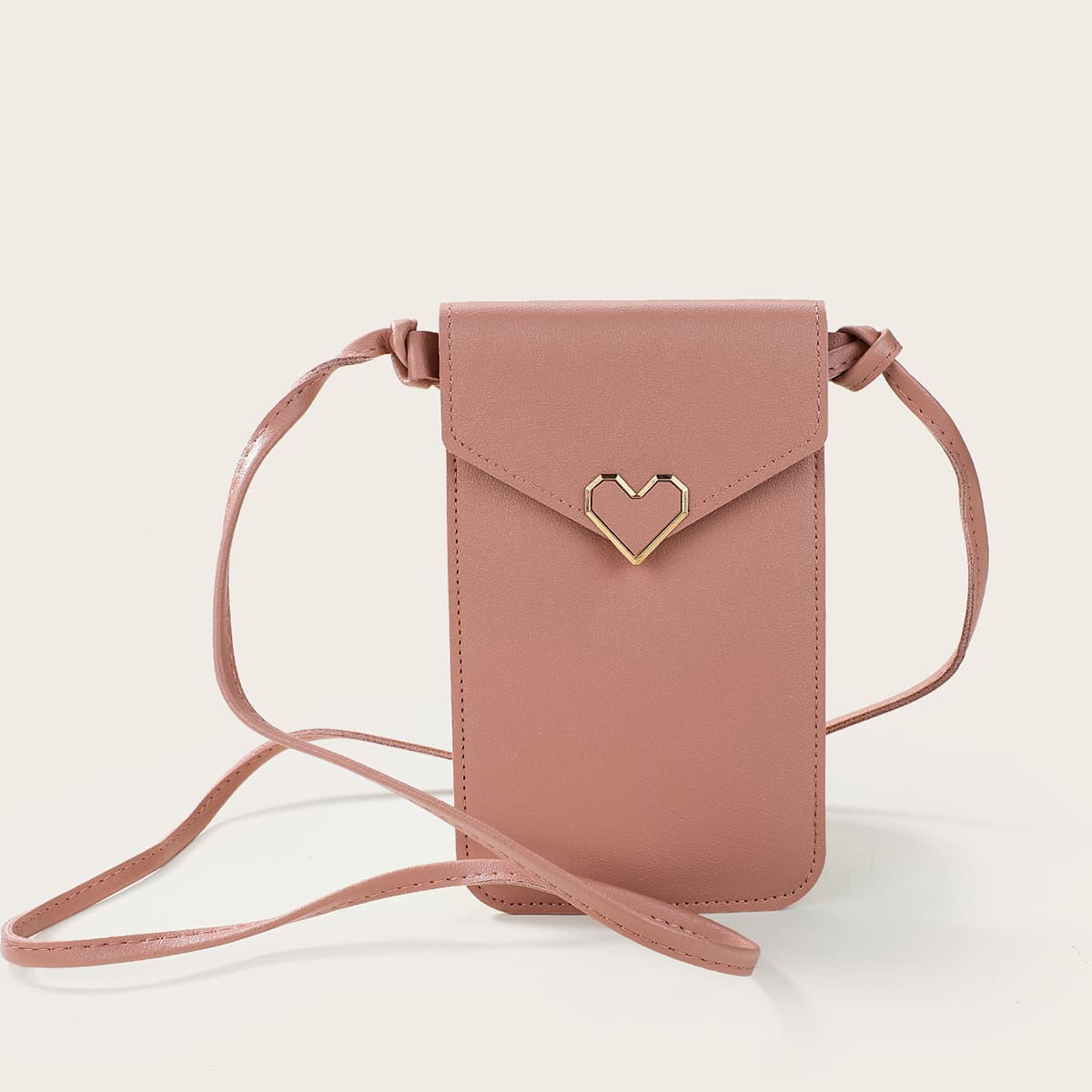 

Heart Decor Flap Crossbody Bag, Pink