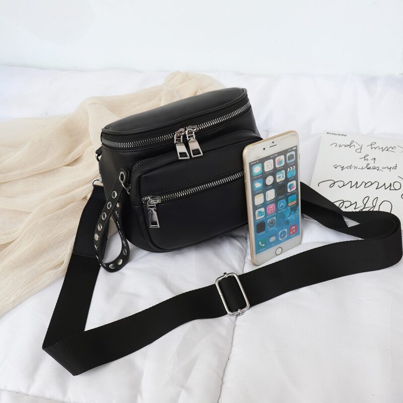 

Zip Front Crossbody Bag, Black