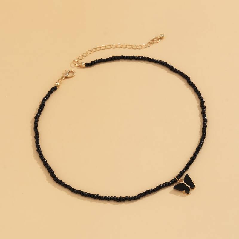 

Butterfly Beaded Necklace, Black
