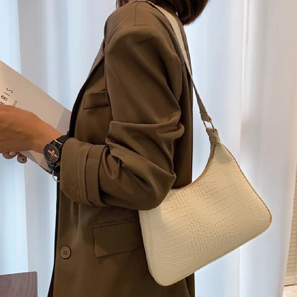 

Minimalist Croc Embossed Shoulder Bag, Beige