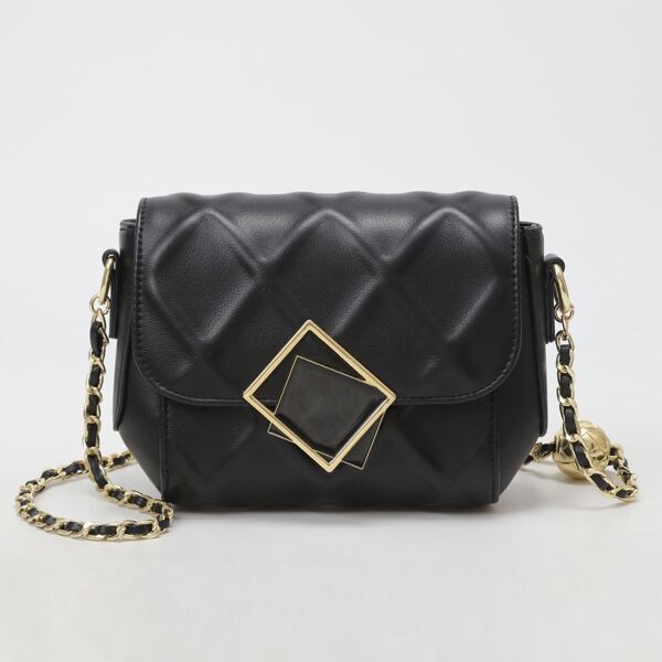 

Embossed Buckle Chain Crossbody Bag, Black
