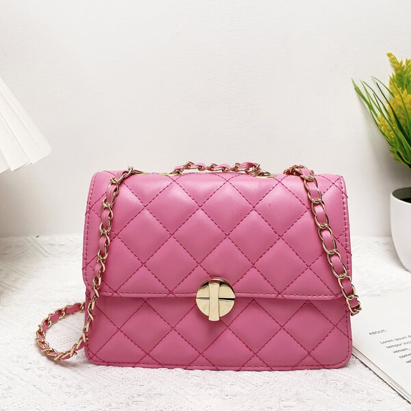 

Minimalist Quilted Flap Square Bag, Pink