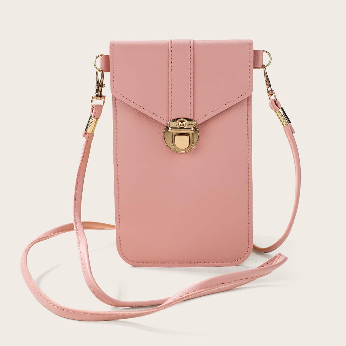 

Metal Push Lock Crossbody Bag, Pink