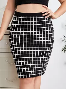 SHEIN Áo len váy oversized Chia Sọc ca rô Thanh lịch - Đen và trắng - Xem 1