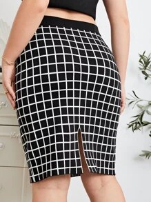 SHEIN Áo len váy oversized Chia Sọc ca rô Thanh lịch - Đen và trắng - Xem 2