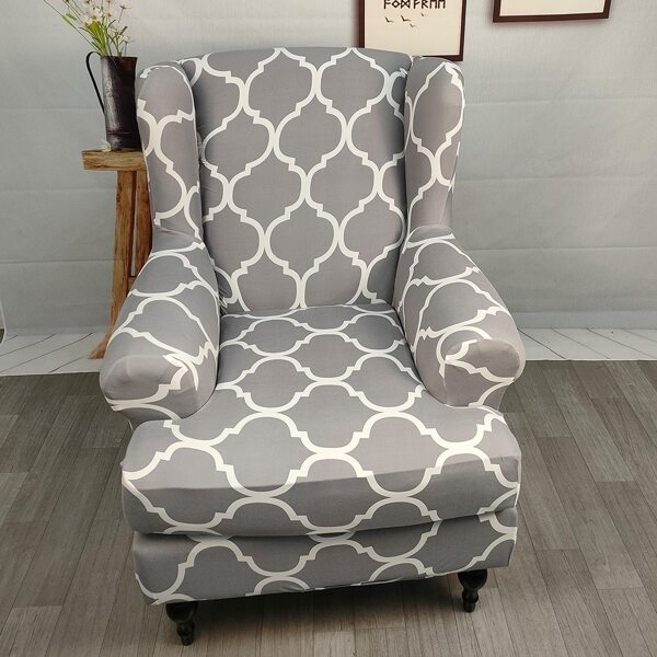 

Geometric Pattern Stretchy Wing Chair Slipcover, Grey