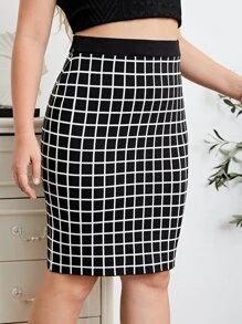 SHEIN Áo len váy oversized Chia Sọc ca rô Thanh lịch - Đen và trắng - Xem 4